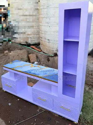 Executive Tv Stand With Marble Coating and Shelf Cabinet