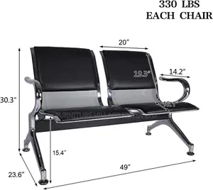 Office Bench ; 2-seater Black Reception Office Bench