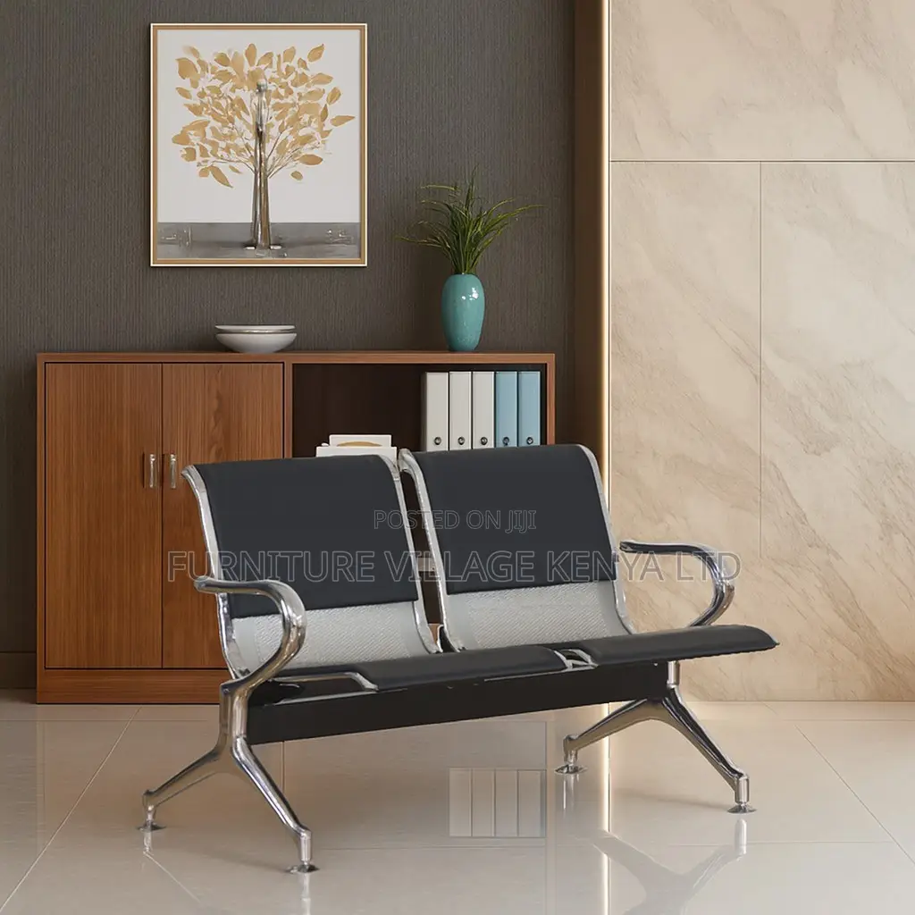 Office Bench ; 2-seater Black Reception Office Bench