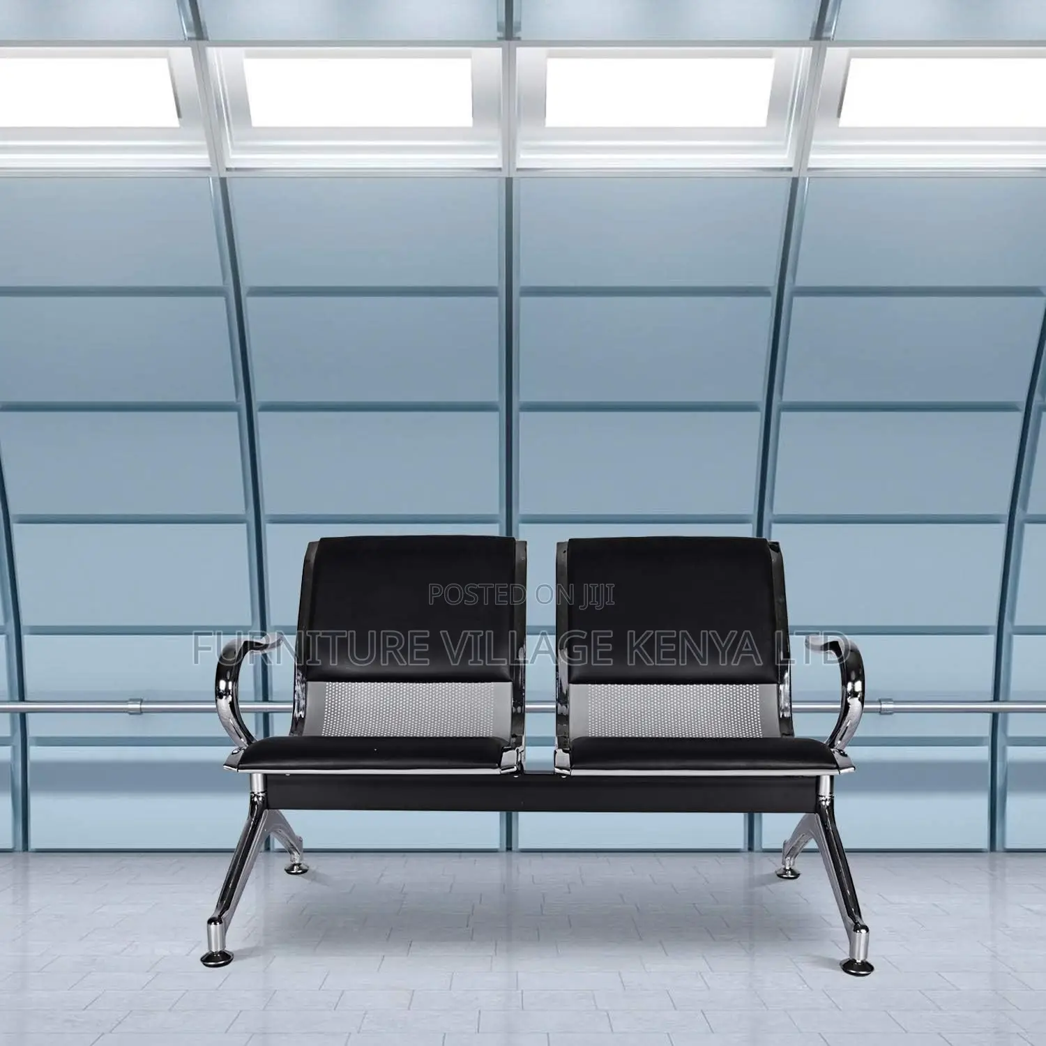 Office Bench ; 2-seater Black Reception Office Bench
