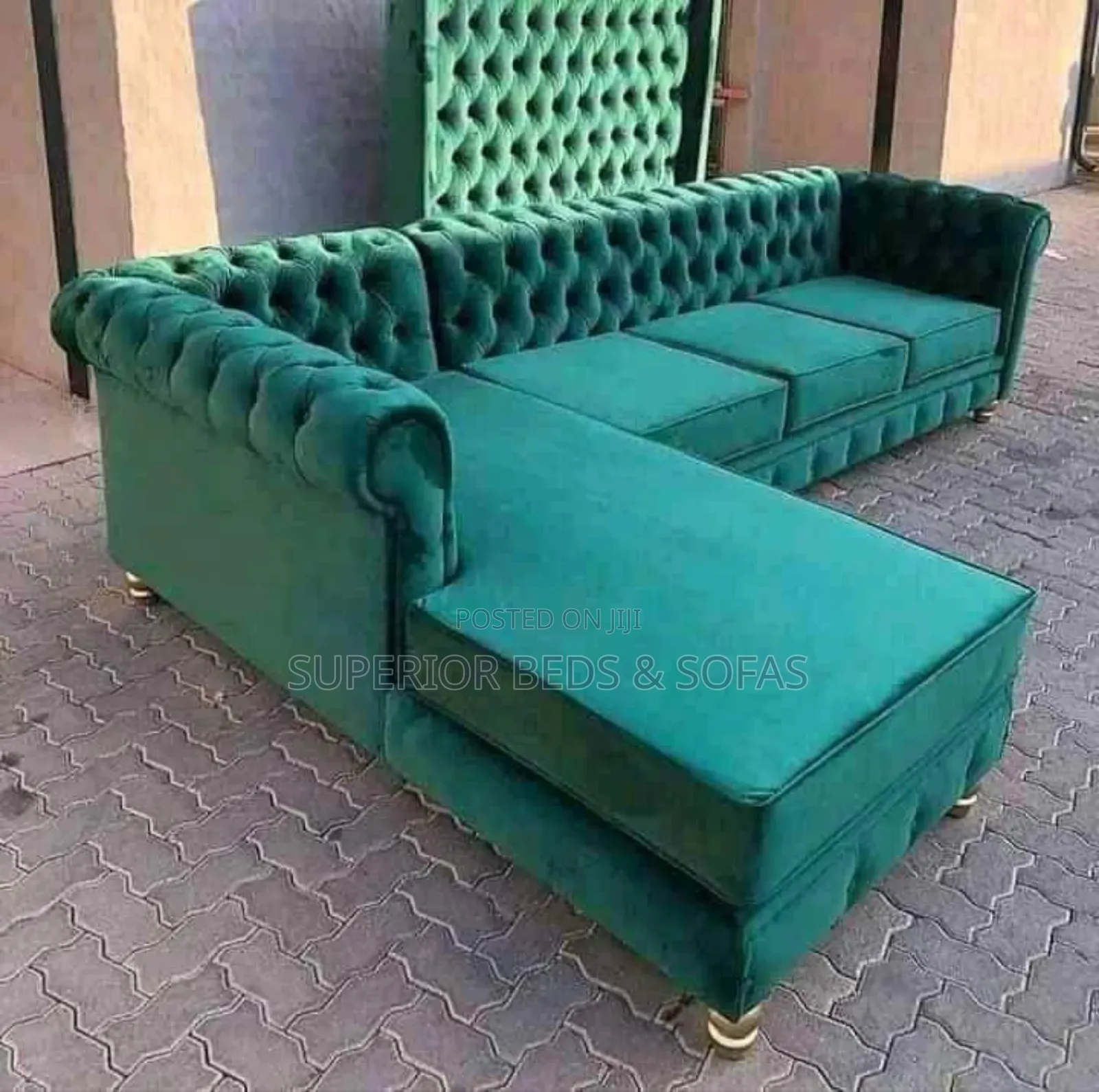 Green L-Shape Sofa (6-Seater)- Modern L-Shaped