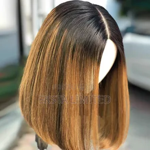 Bob Hair Wig Gradient Black Brown 16 Inch + Wig Cap