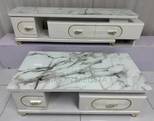 *Imported Top Marble Coffee Table With Adjustable/Expandable Tv Stand