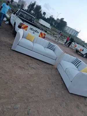 White Sofa Set 3 Seater + Pillows.