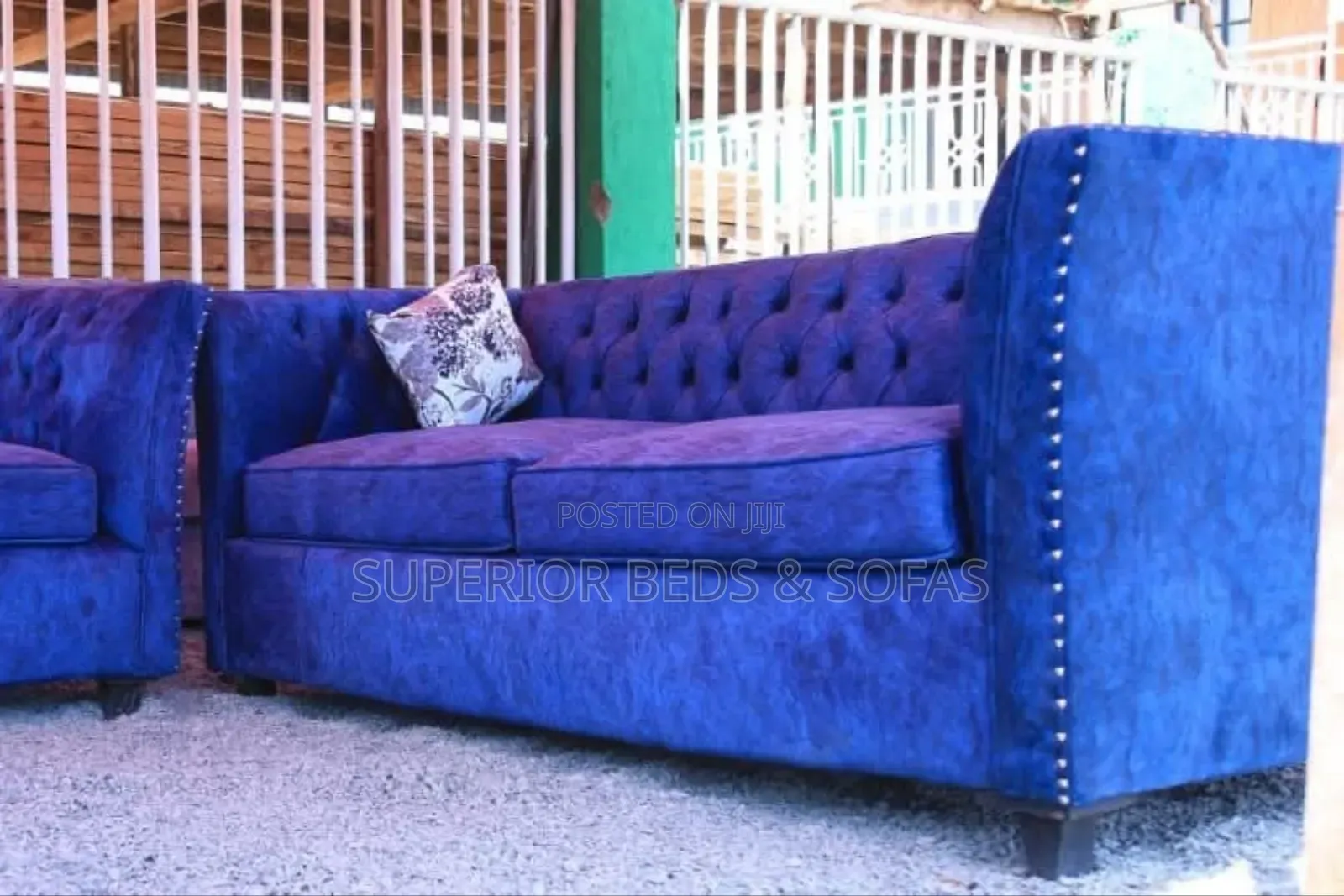 Blue Tufted Sofa 3 Seater