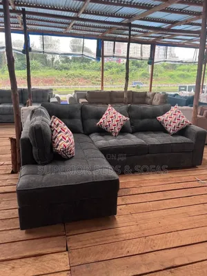 Black L Shape Sofa 5 Seater( Black Seat)