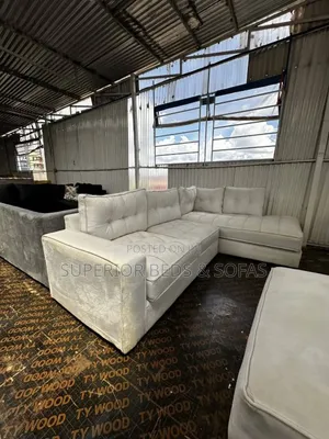 Cream/Fabric L-Shape Sofa 5 Seater