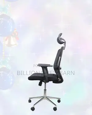 Black Mesh Office Chair Ergonomic Headrest With Chrome