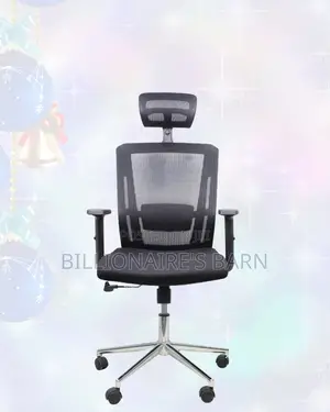 Black Mesh Office Chair Ergonomic Headrest With Chrome