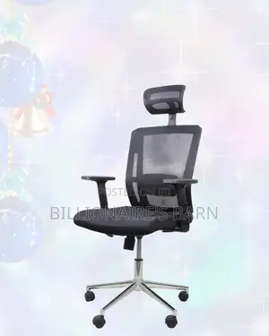 Black Mesh Office Chair Ergonomic Headrest With Chrome