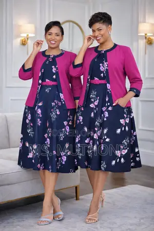 *Two-Piece Coat Floral Midi Dress 44-54