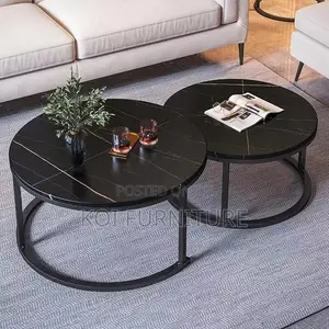 Coffee Table; Round Black Marble Coffee Table