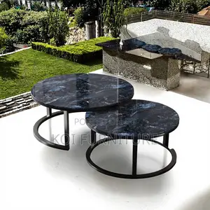 Coffee Table; Round Black Marble Coffee Table