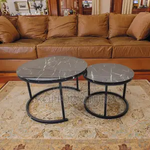 Coffee Table; Round Black Marble Coffee Table