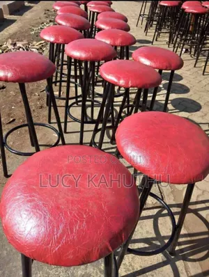 Red Fabric Stools With Black Frame