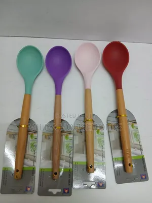 Silicone Wooden Handle Serving Spoon Available.