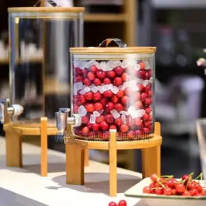 5l Glass Drink Dispenser With a Bamboo Stand and Lid,