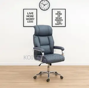 Office Chair; High Backrest Grey Executive Leather Padded Seats