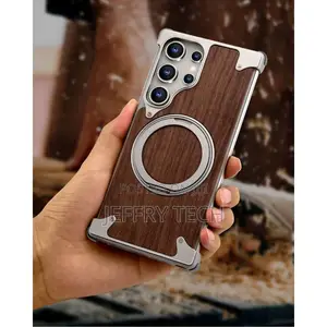 Magnetic Wood-Armor Wooden Cover for Samsung S25 Ultra – Brushed Silv