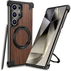 Samsung S26 Ultra Magnetic Wood-Armor Case (Natural Walnut Aluminum