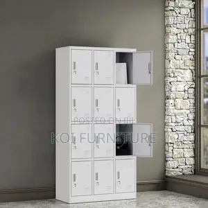 Office Cabinet; 12 Lockers Gray Lockable Cabinet With Key for Offices