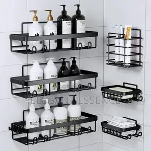 6pc Rustproof Stainlesssteel Shower Caddy Nodrilling Wall Mount Corner