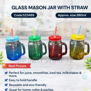 Glass Mason Jar With Straw 380 Ml