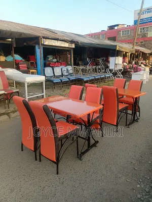 Restaurant Set of 4 Chairs and a Table, Orange Colour 