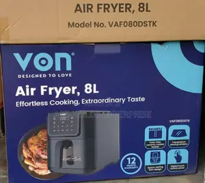 Von 8 Litres Digital Slim Design Air Fryer - Toxon Coated Basket
