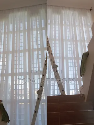 Plain White Long Sheers for Long Stairs Window