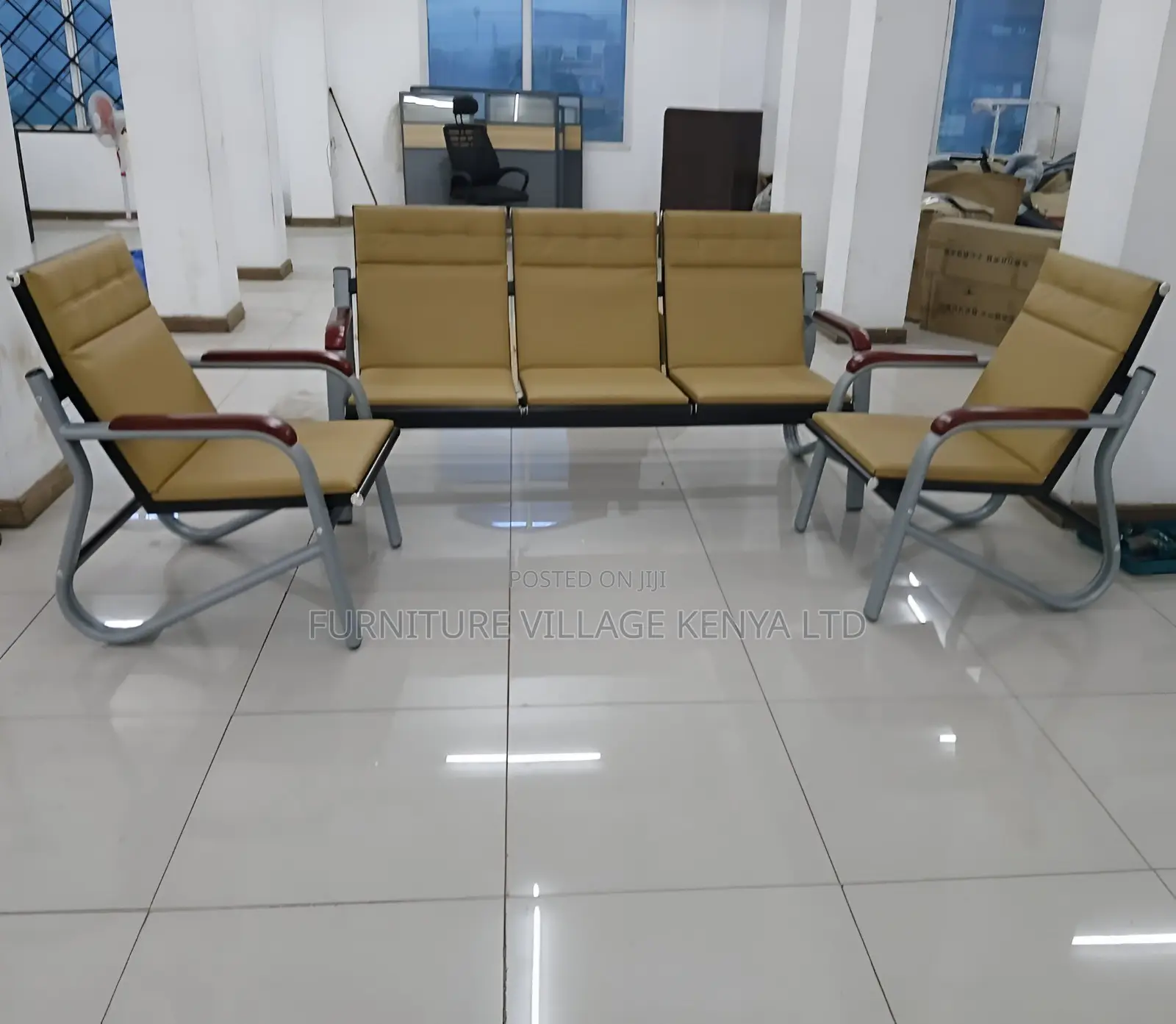 Office Sofa ; 5- Seater Leather Reception Office Sofa