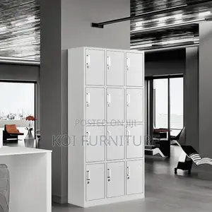 Office Cabinet; 12 Lockers Grey Steel Filing Offices Store Cabinet
