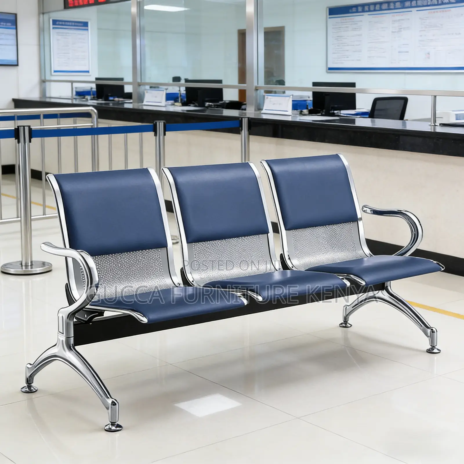 3-link Padded Office Reception Waiting Bench