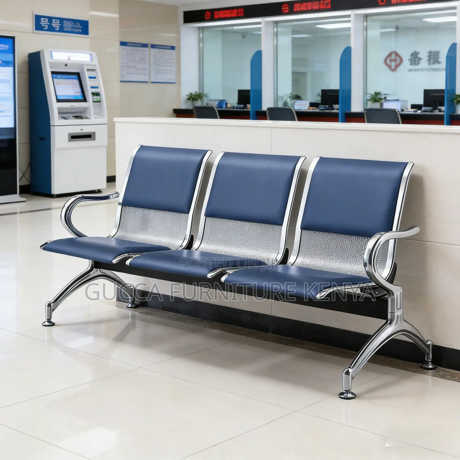 3-link Padded Office Reception Waiting Bench