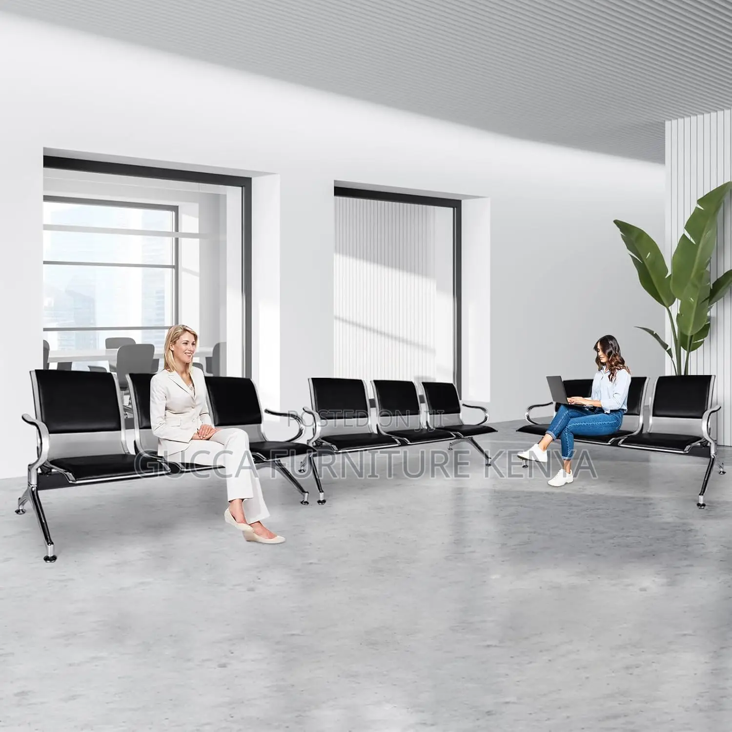 3-link Padded Office Reception Waiting Bench