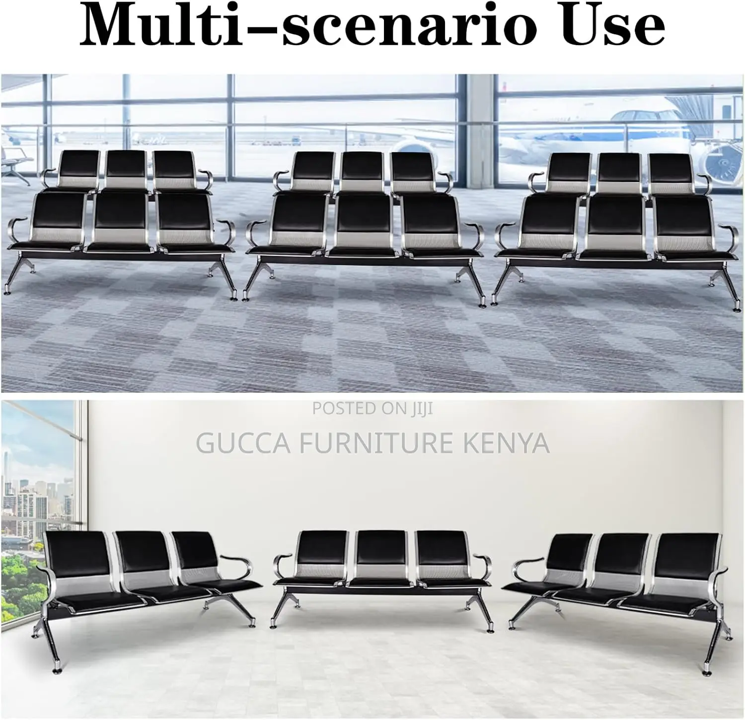 3-link Padded Office Reception Waiting Bench