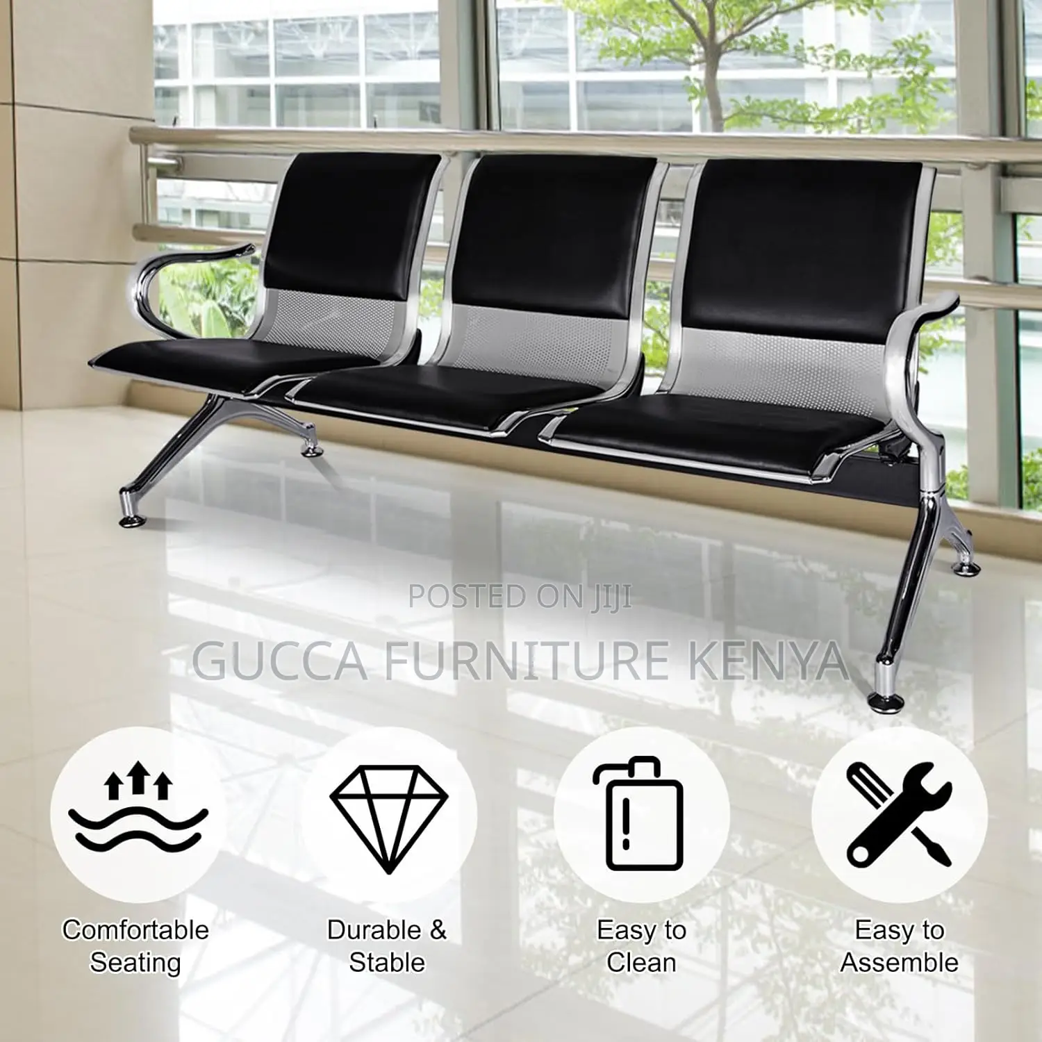 3-link Padded Office Reception Waiting Bench