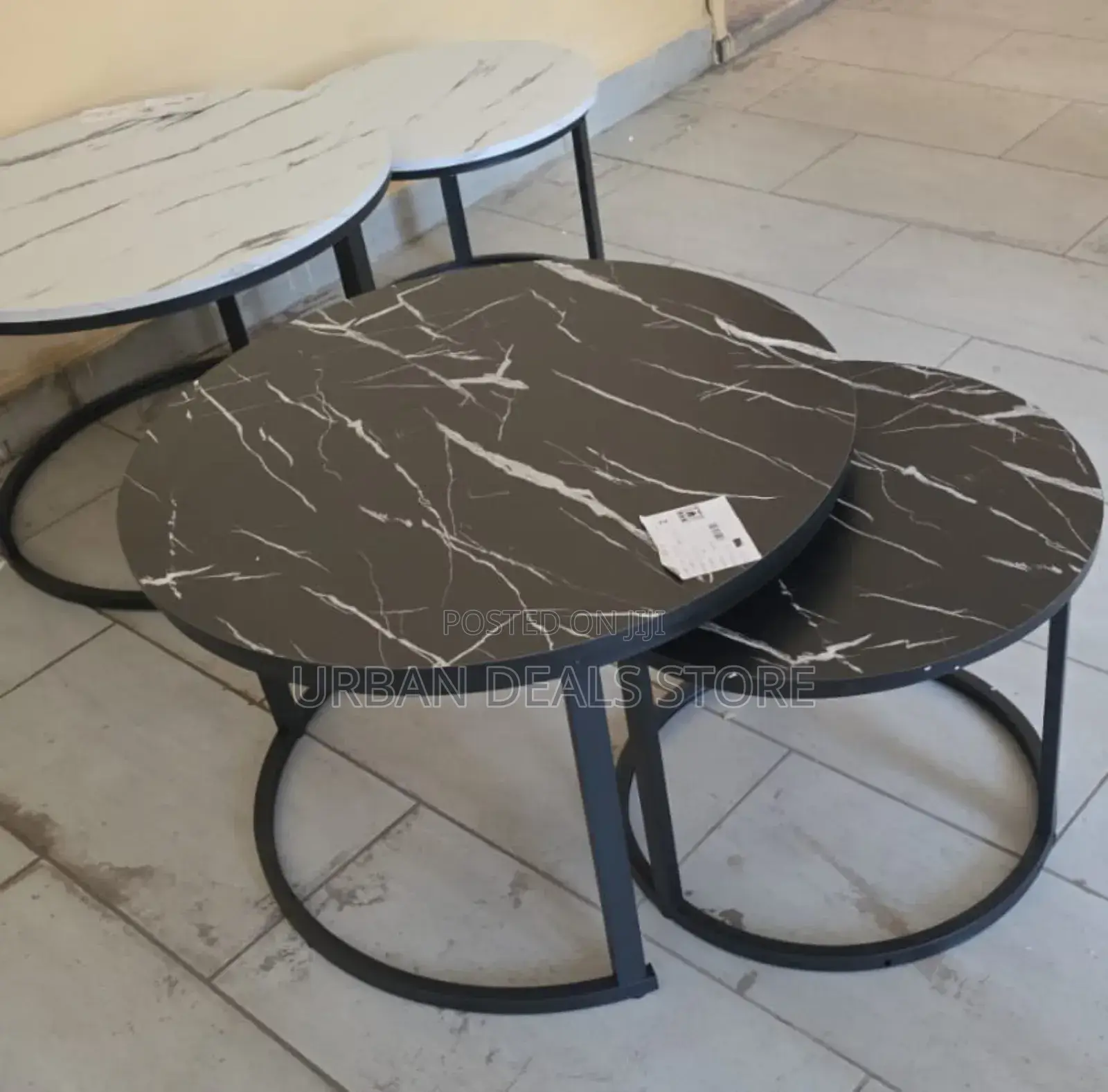White and Black Nesting Coffee Table Marble Effect (Mdf)