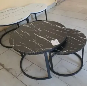 White and Black Nesting Coffee Table Marble Effect (Mdf)