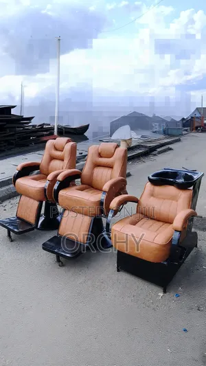 2 Brown Barber Chair+ 1 Washing Sink