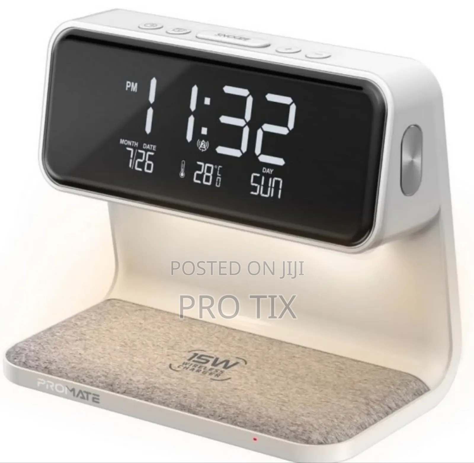 Promate Led Alarm Clock With 15w Wireless Charger