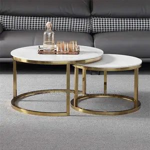 Dining Table; Round Nested Dining Table With Golden Legs