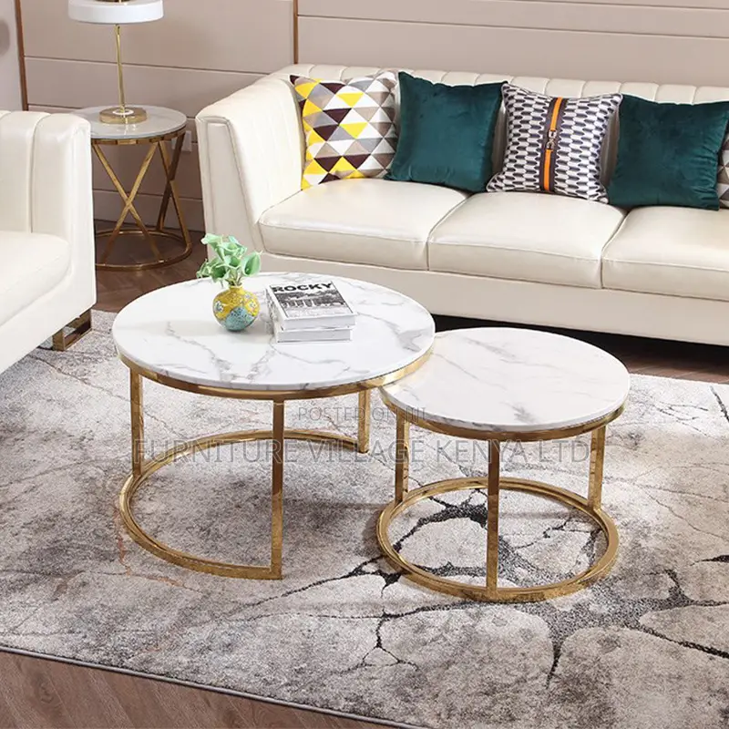 Dining Table; Round Nested Dining Table With Golden Legs