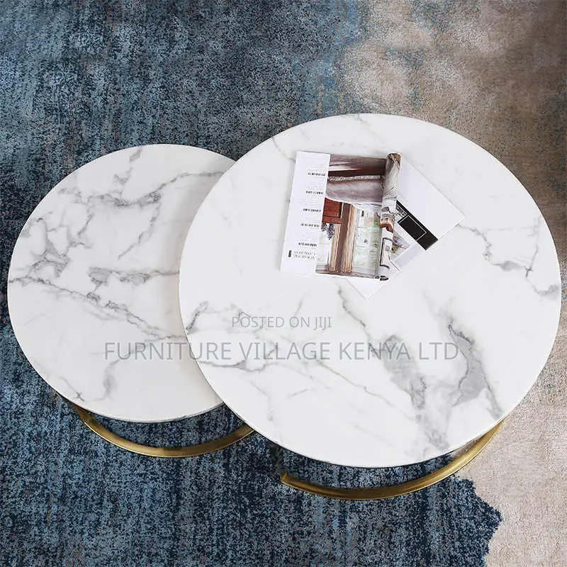 Dining Table; Round Nested Dining Table With Golden Legs