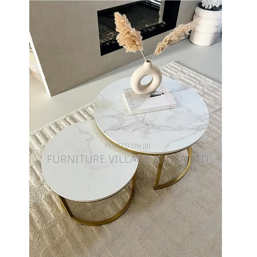 Dining Table; Round Nested Dining Table With Golden Legs