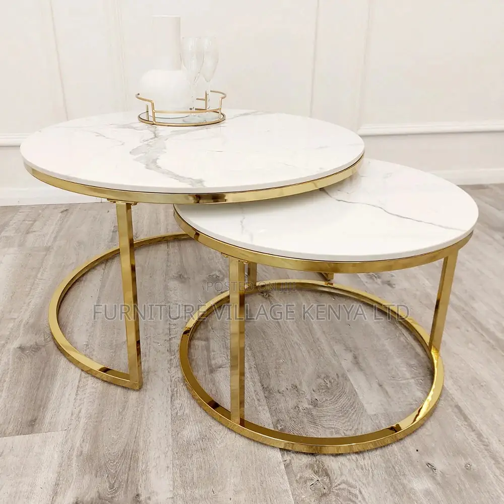 Dining Table; Round Nested Dining Table With Golden Legs