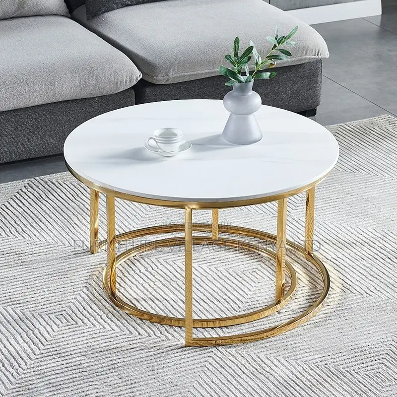 Dining Table; Round Nested Dining Table With Golden Legs