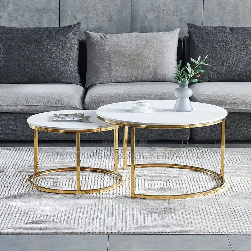 Dining Table; Round Nested Dining Table With Golden Legs