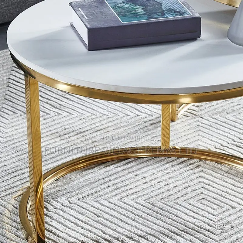 Dining Table; Round Nested Dining Table With Golden Legs