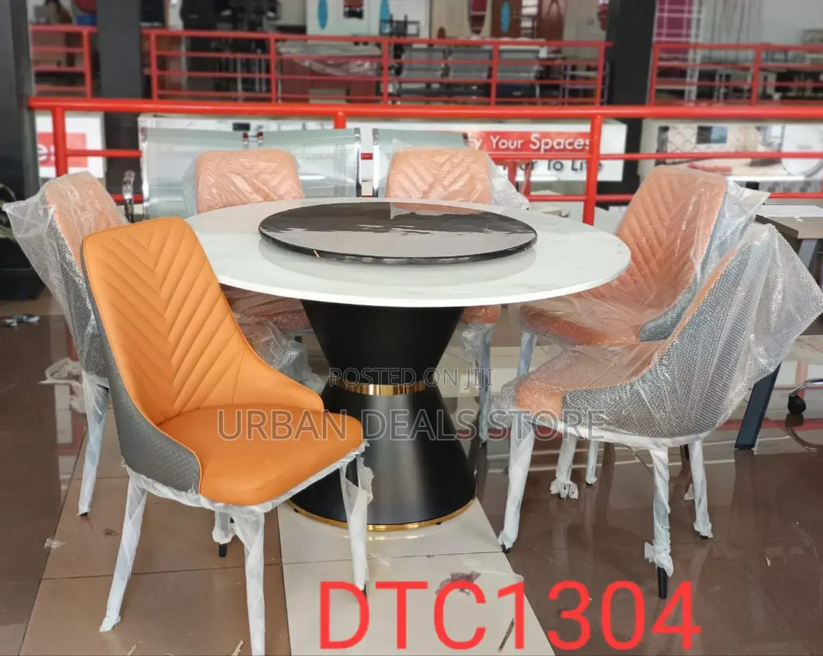 Executive Round Marble Glass Top 6-Sitter Dining Table Set